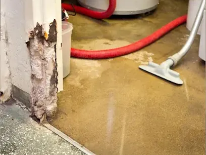 Floor wand and extraction hose pulling standing water off a soaked floor